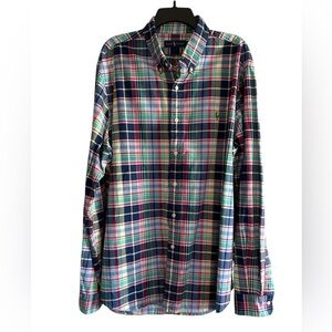 Ralph Lauren Mens Button Up Multicolor Plaid XXL Button Down Collar Pony Preppy